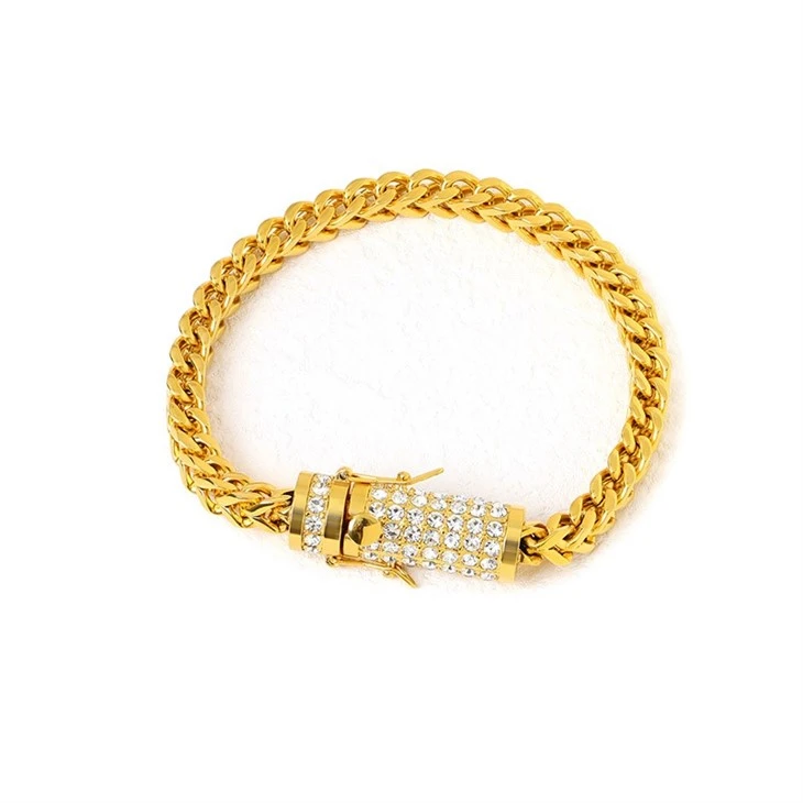 316 Stainless Steel Rope Square Chain  bracelet with Paved CZ Barrel Clasp