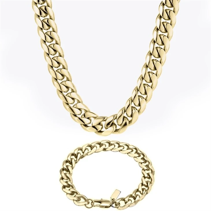Chunky High-Shine Cuban Link Chain & Bracelet Set suppliers Chunky High-Shine Cuban Link Chain & Bracelet Set suppliers