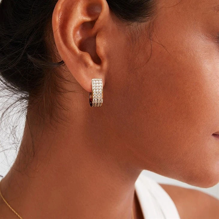 Brass PVD 18K Gold Pave Zircon Huggie Hoop Earrings best