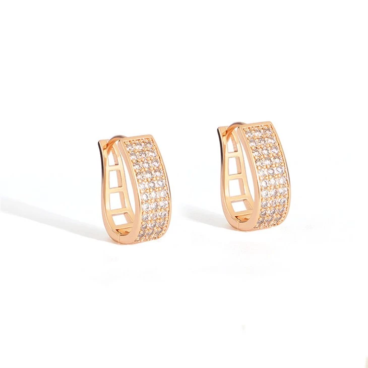 Brass PVD 18K Gold Pave Zircon Huggie Hoop Earrings