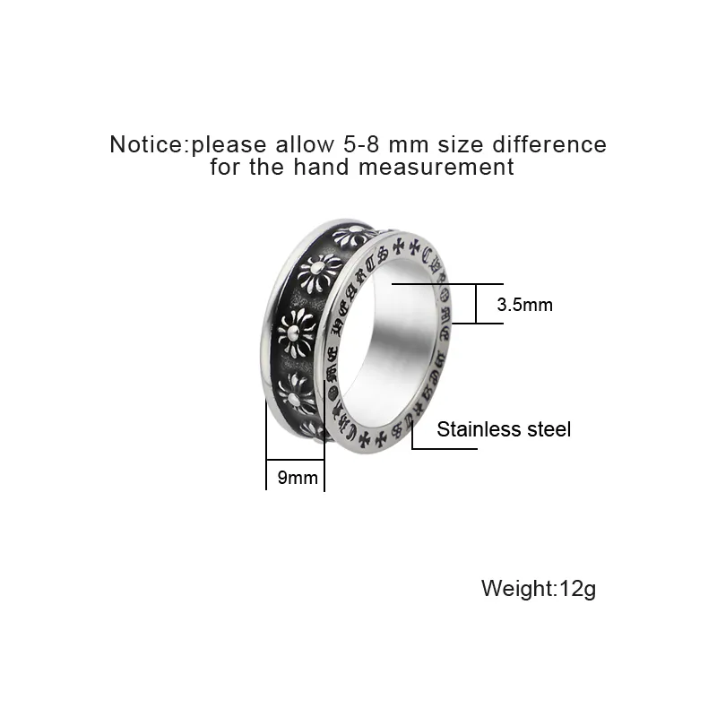 Vintage Gothic Oxidized Flower Engraved Band Ring size detail Vintage Gothic Oxidized Flower Engraved Band Ring size detail